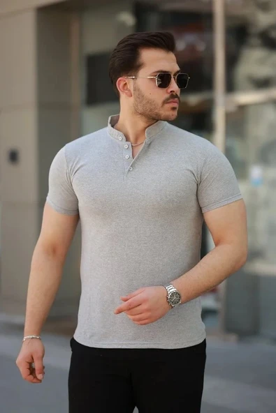 Erkek Hakim Yaka Dokuma Pamuklu Kumaş Kısa Kollu T-shirt ürün görseli 1