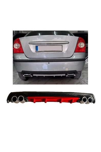 OTO H.İ.T. FORD FOCUS 2 SEDAN UYUMLU BODY KİT DİFÜZÖR 4 ÇIKIŞ YUVARLAK KIRMIZI ürün görseli 1
