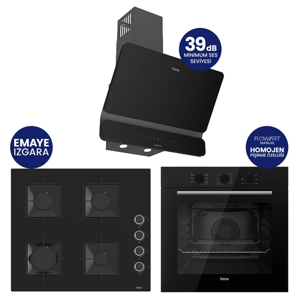 Flowart Turbolu Siyah Cam Amörtisörlü Silenart Ankastre Set QBL62CS - SS205 - D080SA ürün görseli 1