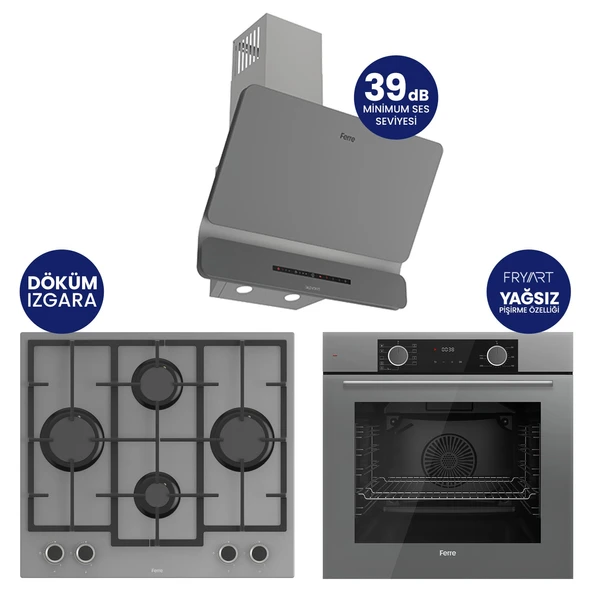 Fryart Chef Edition Gri 3'lü Ankastre Set XE63CPR-LN388-D082SA ürün görseli 1