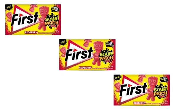 First Sour Patch Kids Redberry Kırmızı Meyve Aromalı Şekersiz Sakız 27 g - 3'lü Paket ürün görseli 1