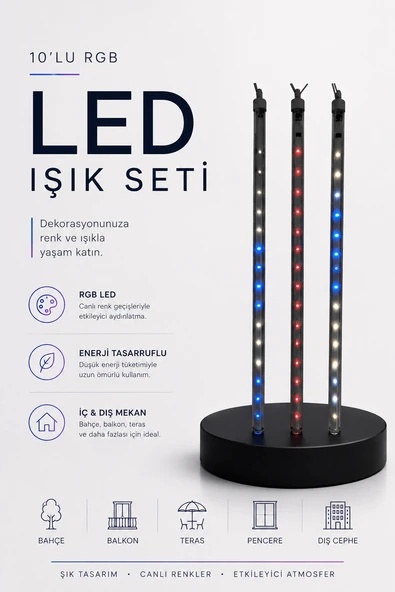RGB LED Dış Ve İç Mekan Süsleme Işığı 10 Çubuklu Şerit ürün görseli 1