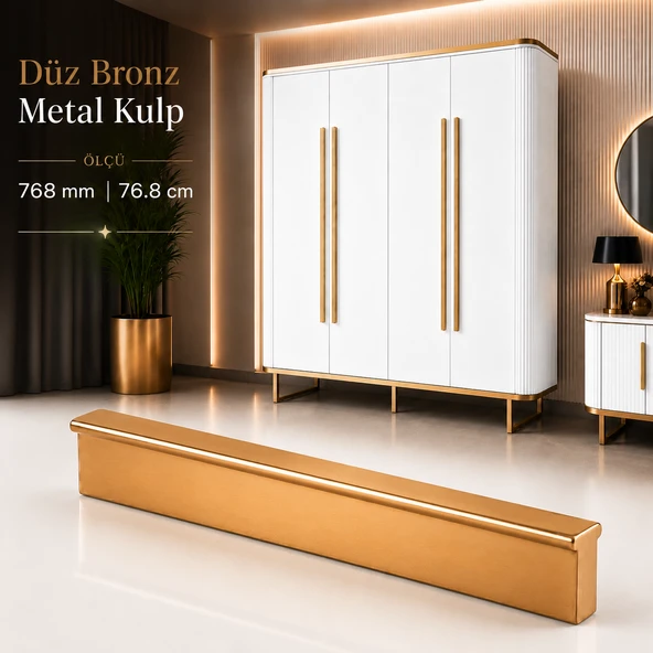 Düz Bronz Metal Mobilya Kulp 1 Adet 768 mm 76.8 cm Uzun Çekmece Dolap Kapak Kulpu Metal Kulbu Kulb ürün görseli 1
