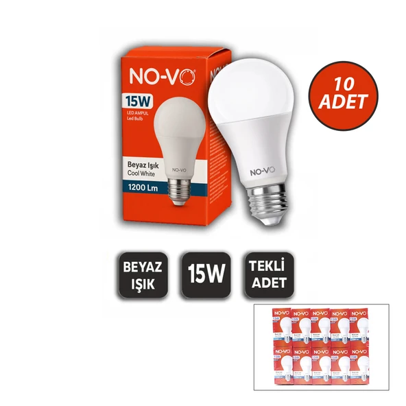 10 ADET 15W BEYAZ LED AMPUL 1200LM 6500K 15.000 SAAT ÖMÜR (5433) ürün görseli 1