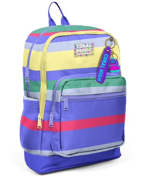 Coral High Mor Sarı Lavanta Çizgi Desenli Okul Sırt Çantası 33202 ürün görseli 1