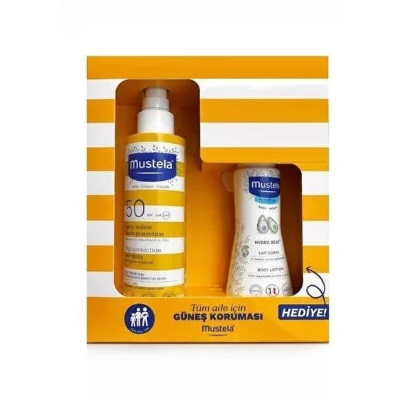 Mustela Güneş Losyon Sprey 200 Ml Spf 50+ 100 Ml Hydra Bebe Hediyeli 2026 Kofre ürün görseli 1