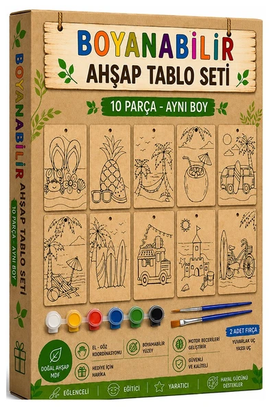Ahşap Boyama Tabletler 10lu Set 10x15cm 10 Adet Tablet Boyama Figürü Etkinlik Çocuk Gelişim Motor Beceri Anasınıfı ürün görseli 1
