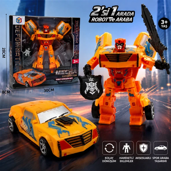 Kutulu Dönüşen Transformers Robot Araba Robot ve Spor Araba 2'si 1 Arada Dönüşebilen Oyuncak ürün görseli 1