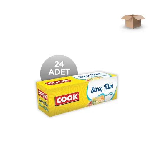 COOK Toptan EDT Streç Film PVC Sarı 30cm x 300m 8 Mic Plastik Testereli - Koli İçi 24'lü ürün görseli 1