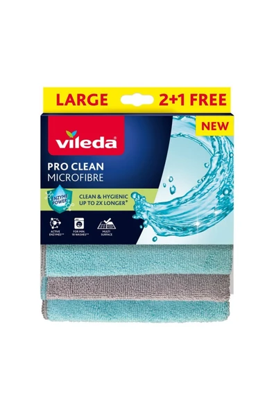 Vileda 3'lü Pro Clean Enzim Teknolojili Mikrofiber Temizlik Bezi 2+1 ürün görseli 1