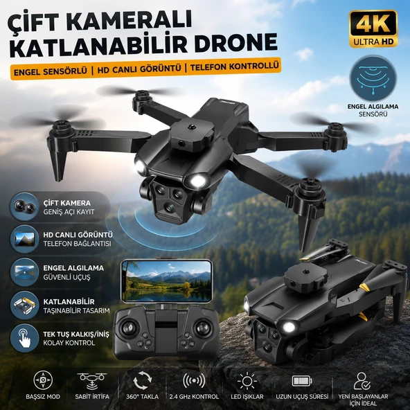 Çift Kameralı Katlanabilir Drone Engel Sensörlü HD Canlı Görüntü Aktarımı Telefon Kontrollü Başlangıç Seviyesi Profesyonel ürün görseli 1