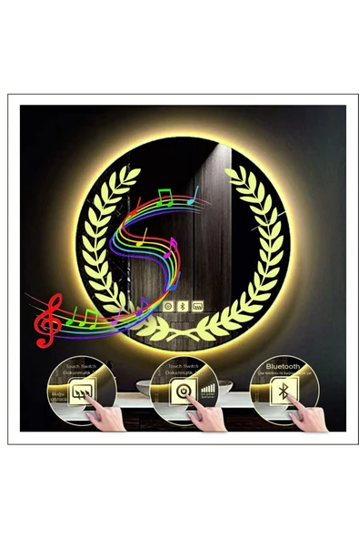GLOBAL LED MIRROR 50 Cm Günışığı Ledli Tasarım Kumlamalı Dokunmatik Bluetoothlu Buğu Önleyicili Makyaj Banyo Aynası ürün görseli 1