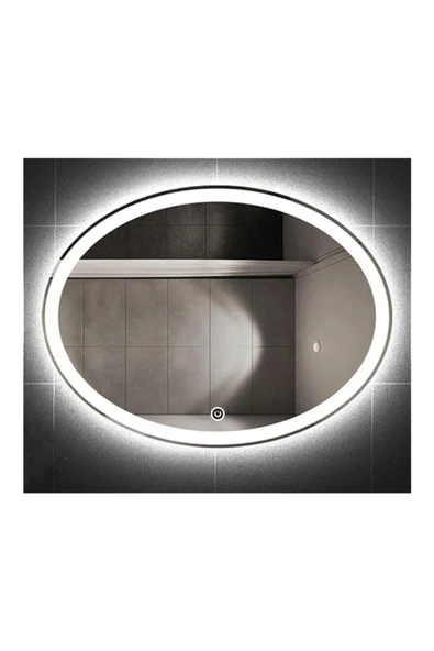 GLOBAL LED MIRROR 65x85 Cm Kumlamalı Dokunmatik Tuşlu Ledli Elips Ayna Duvar Salon Banyo Wc Ofis Yatak Odası Boy Ledli ürün görseli 1