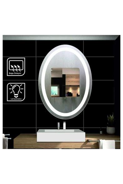 GLOBAL LED MIRROR 50*70 Cm Dokunmatik Tuşlu Buğulanmayan Ledli Elips Banyo Aynası ürün görseli 1