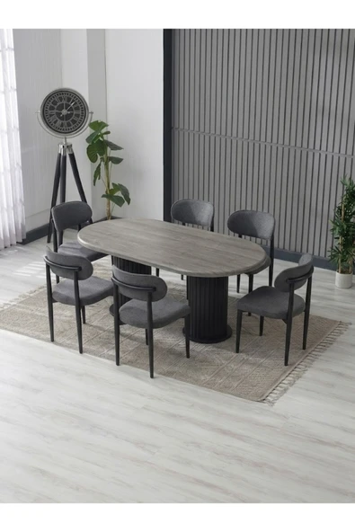 AURA BOHEM MASA TAKIMI 90X180 MDF MASA VE 6 ADET POLO SANDALYE ürün görseli 1