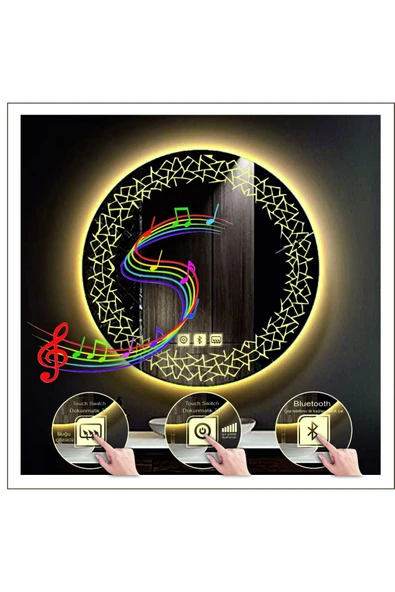 GLOBAL LED MIRROR 50 Cm Günışığı Ledli Tasarım Kumlamalı Dokunmatik Bluetoothlu Buğu Önleyicili Makyaj Banyo Aynası ürün görseli 1