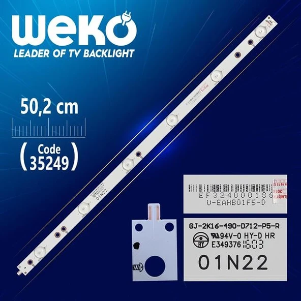 GJ-2K16-490-D712-P5-R - 01N22 - (50.2 Cm) -  6 Ledli - (WK-906) - Tv Led Bar (Tvnizi açıp içindeki led barla birebir aynısı olduğunu görmeden almayınız. Sonrasında iade ALMAMAKTAYIZ.) ürün görseli 1