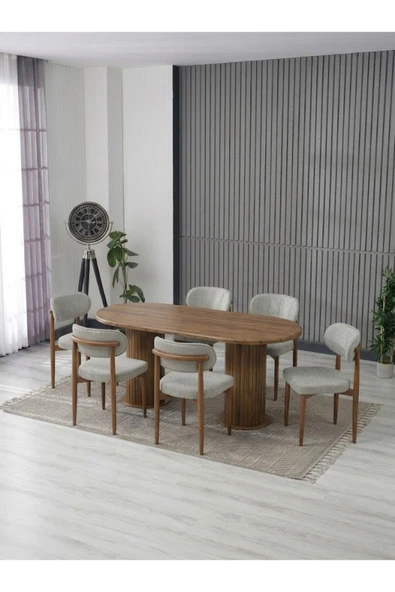 AURA BOHEM MASA TAKIMI 90X180 MDF MASA VE 6 ADET POLO SANDALYE ürün görseli 1