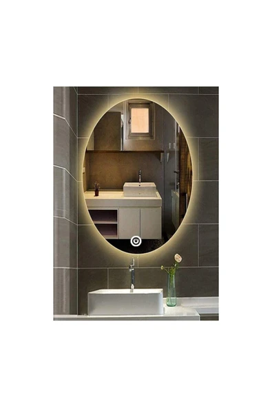 GLOBAL LED MIRROR 65x85 Cm Dokunmatik Tuşlu Elips Ledli Ayna Banyo Aynası Dekoratif Ayna Boy Ayna Salon Duvar Ayna ürün görseli 1