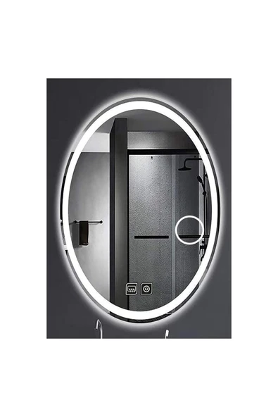 DNR Mirror 60x80 Cm Buğu Yapmayan Dokunmatik Tuşlu Makyaj Aynalı Kumlamalı Beyaz Ledli Elips Banyo Aynası ürün görseli 1