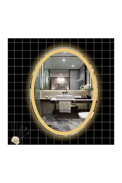 GLOBAL LED MIRROR 73x93 Cm Kumlamalı Elips Ledli Ayna Banyo Aynası Dekoratif Ayna Boy Ayna Salon Duvar Ayna ürün görseli 1