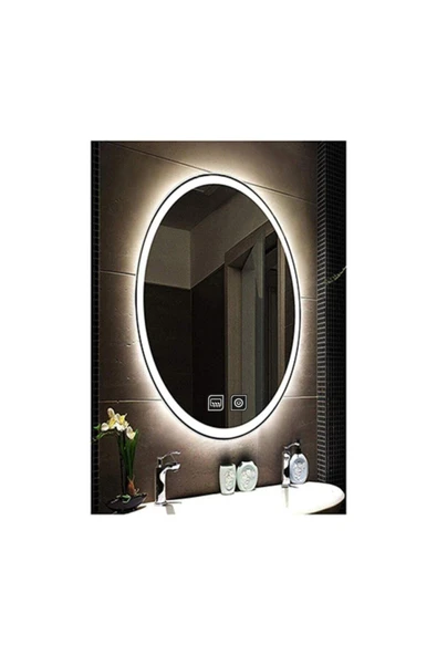 GLOBAL LED MIRROR 55x75 Cm Dokunmatik Tuşlu Buğu Yapmayan Ledli Elips Banyo Aynası ürün görseli 1