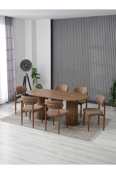 AURA BOHEM MASA TAKIMI 90X180 MDF MASA VE 6 ADET POLO SANDALYE ürün görseli 1