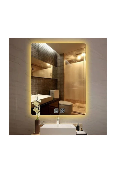 GLOBAL LED MIRROR 60x70 Cm Dokunmatik Tuşlu Buğu Çözücü Ledli Banyo Aynası Dekoratif Ayna ürün görseli 1