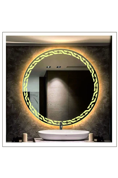 GLOBAL LED MIRROR 55 Cm Günışığı Ledli Tasarım Kumlamalı Banyo Aynası Makyaj Aynası Işıklı Ayna ürün görseli 1