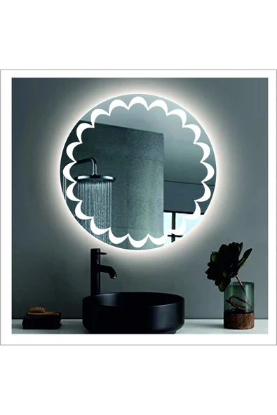 GLOBAL LED MIRROR 55 Cm Beyaz Ledli Tasarım Kumlamalı Banyo Aynası Makyaj Aynası Işıklı Ayna ürün görseli 1