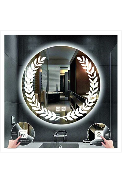 GLOBAL LED MIRROR 60 Cm Beyaz Ledli Tasarım Kumlamalı Dokunmatik Tuşlu Buğu Önleyicili Banyo Aynası Makyaj Aynası ürün görseli 1