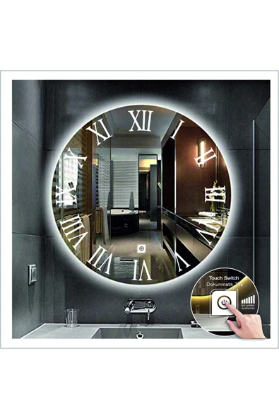 GLOBAL LED MIRROR 70 Cm Beyaz Ledli Tasarım Kumlamalı Dokunmatik Tuşlu Banyo Aynası Makyaj Aynası Işıklı Ayna ürün görseli 1