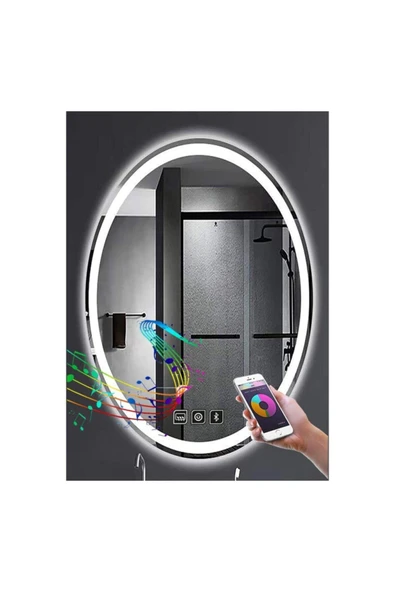 GLOBAL LED MIRROR 73x93 Cm Bluetoothlu Dokunmatik Tuşlu Buğu Çözücü Ledli Elips Banyo Aynası ürün görseli 1