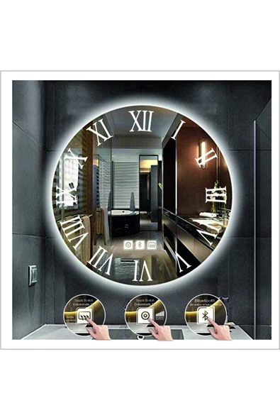 GLOBAL LED MIRROR 80 Cm Beyaz Ledli Tasarım Kumlamalı Dokunmatik Bluetoothlu Buğu Önleyicili Banyo Aynası Makyaj Ayna ürün görseli 1