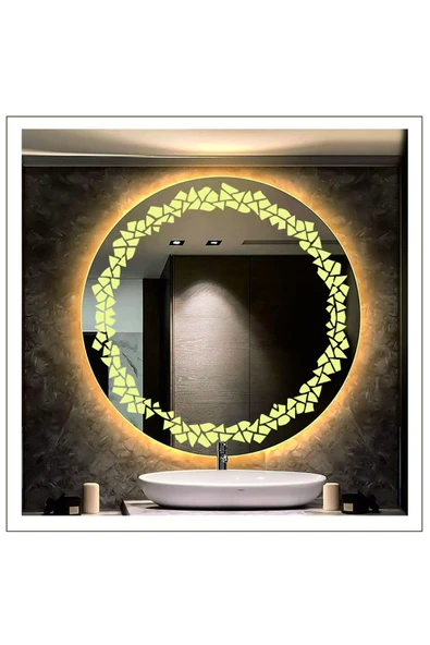 GLOBAL LED MIRROR 60 Cm Günışığı Ledli Tasarım Kumlamalı Banyo Aynası Makyaj Aynası Işıklı Ayna ürün görseli 1