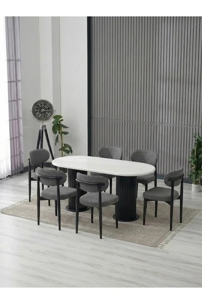AURA BOHEM MASA TAKIMI 90X180 MDF MASA VE 6 ADET POLO SANDALYE ürün görseli 1