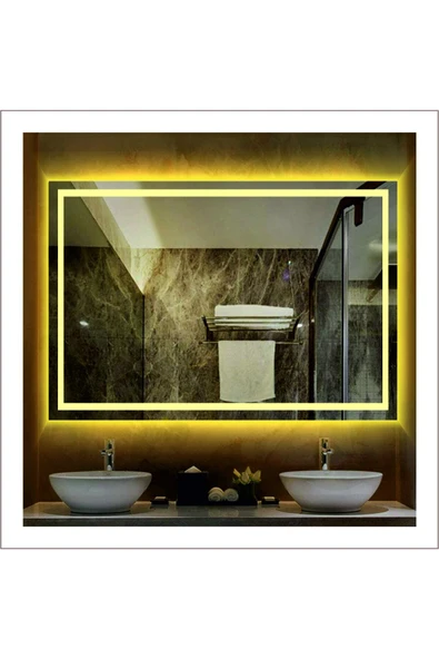 GLOBAL LED MIRROR 70x100 Cm Günışığı Ledli Tasarım Kumlamalı Banyo Aynası Makyaj Aynası Işıklı Ayna ürün görseli 1