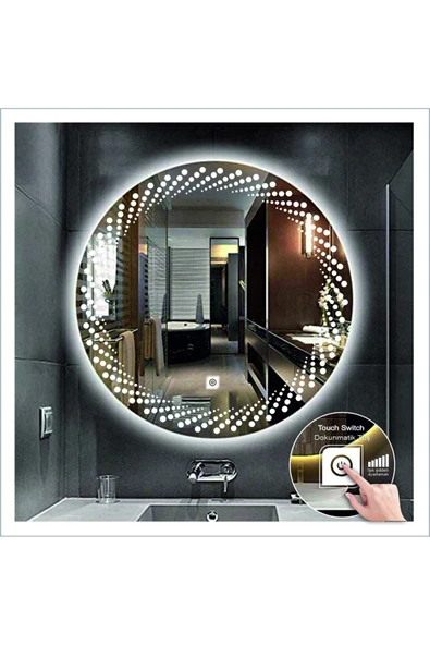 GLOBAL LED MIRROR 70 Cm Beyaz Ledli Tasarım Kumlamalı Dokunmatik Tuşlu Banyo Aynası Makyaj Aynası Işıklı Ayna ürün görseli 1
