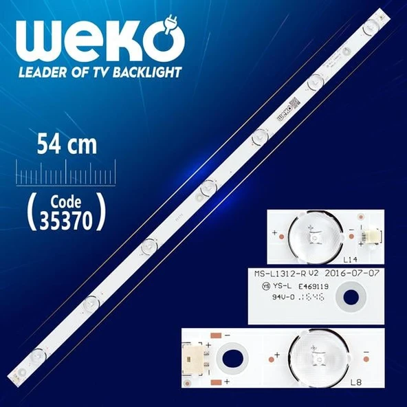 MS-L1312-R V2 - A3 192-196LM 6.2-6.4V 0X WR - 54 Cm 7 Ledli - WK-977 Led Tv Bar ürün görseli 1