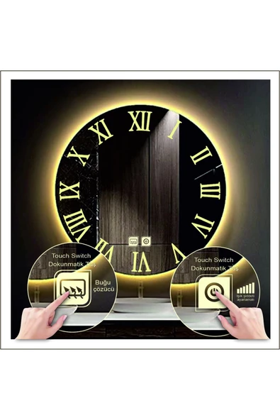 GLOBAL LED MIRROR 80 Cm Günışığı Ledli Tasarım Kumlamalı Dokunmatik Tuşlu Buğu Önleyicili Banyo Aynası Makyaj Aynası ürün görseli 1