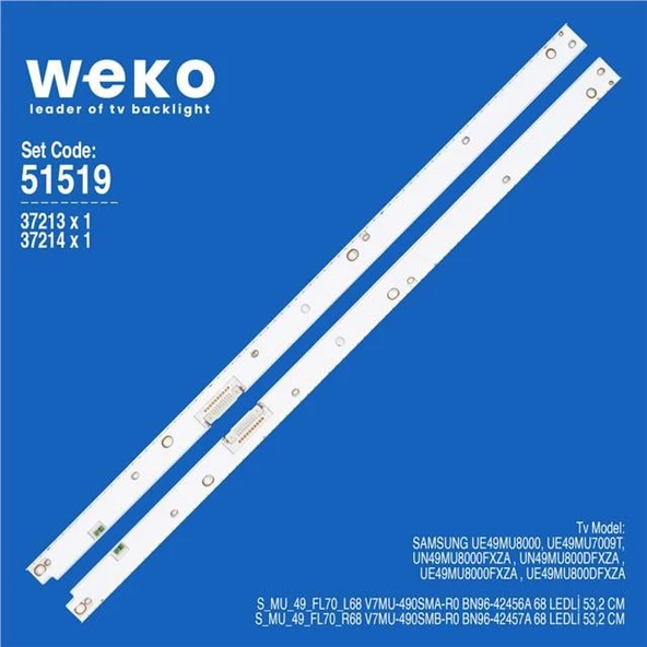 Wkset-6518 37213X1 37214X1 V7mu-490Sma/B 2 Adet Led Bar (68Led) (Tvnizi açıp içindeki led barla birebir aynısı olduğunu görmeden almayınız. Sonrasında iade ALMAMAKTAYIZ.) ürün görseli 1