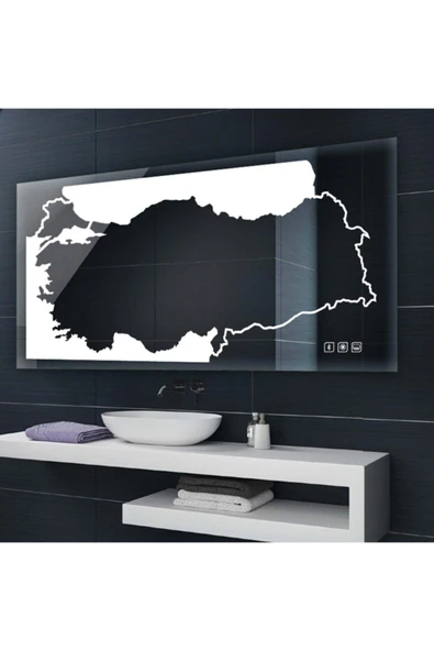GLOBAL LED MIRROR 70x120 Türkiye Haritalı Dokunmatik Tuşlu Ledli Banyo Aynası ürün görseli 1