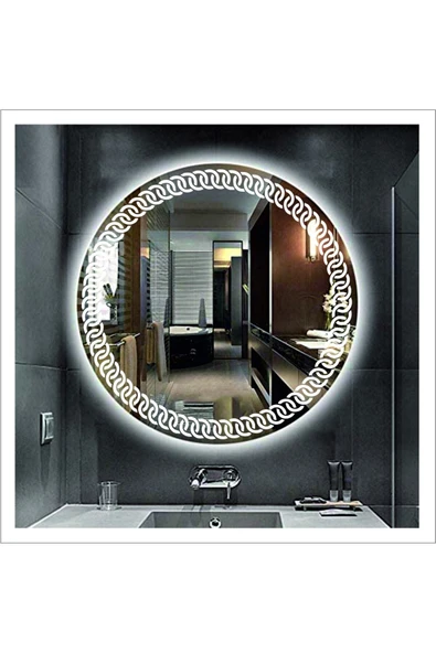 GLOBAL LED MIRROR 70 Cm Beyaz Ledli Tasarım Kumlamalı Banyo Aynası Makyaj Aynası Işıklı Ayna ürün görseli 1