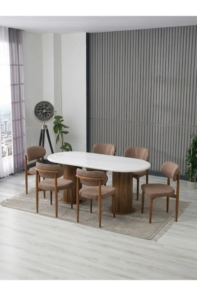 AURA BOHEM MASA TAKIMI 90X180 MDF MASA VE 6 ADET POLO SANDALYE ürün görseli 1