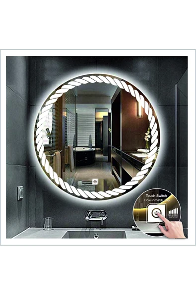 GLOBAL LED MIRROR 90 Cm Beyaz Ledli Tasarım Kumlamalı Dokunmatik Tuşlu Banyo Aynası Makyaj Aynası Işıklı Ayna ürün görseli 1