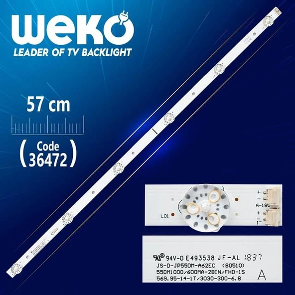JS - D - JP55DM - A62EC  (80510) 6 LEDLİ - ( 57 CM ) ÇİFT SOKETLİ Tv Led Barr (Tvnizi açıp içindeki led barla birebir aynısı olduğunu görmeden almayınız. Sonrasında iade ALMAMAKTAYIZ.) ürün görseli 1