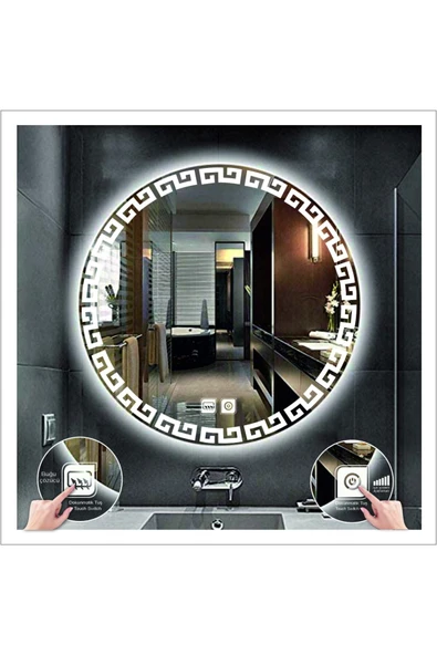 GLOBAL LED MIRROR 50 Cm Beyaz Ledli Tasarım Kumlamalı Dokunmatik Tuşlu Buğu Önleyicili Banyo Aynası Makyaj Aynası ürün görseli 1