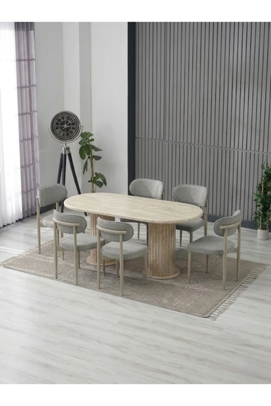 AURA BOHEM MASA TAKIMI 90X180 MDF MASA VE 6 ADET POLO SANDALYE ürün görseli 1