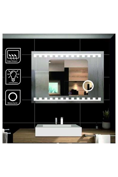 GLOBAL LED MIRROR 80x100 Cm Makyaj Aynalı Dokunmatik Tuşlu Buğulanmayan Ledli Ayna Banyo Aynası ürün görseli 1