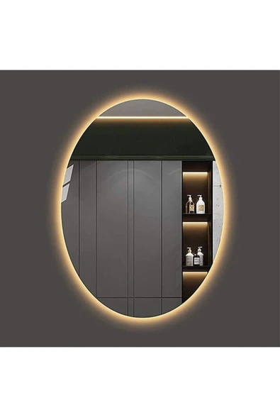 GLOBAL LED MIRROR 50x70 Cm Elips Ledli Ayna Antrasit Dresuar Hol Koridor Duvar Salon Banyo Wc Ofis Çocuk Yatak Odası B ürün görseli 1